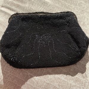 Black beaded antique clutch purse made in France